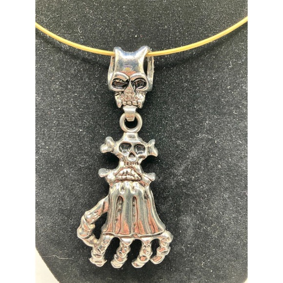Skull Hand Large Charm Gothic on a Wire 8" Necklace! - Picture 7 of 8
